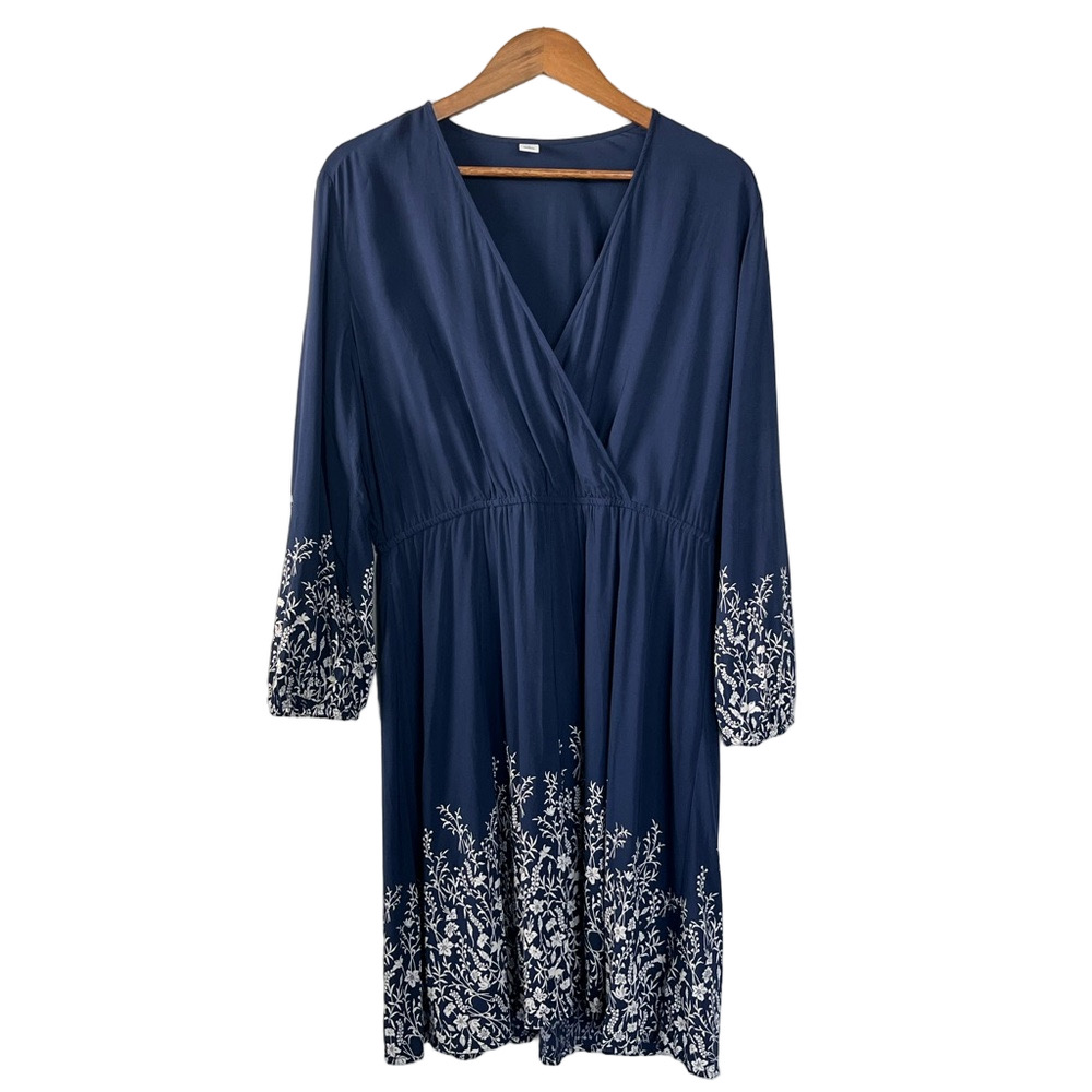 Old Navy Navy Floral Faux Wrap Dress Boho Coastal Size L - Picture 2 of 12